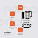 Porodo  Meat Chopper Food Processor - Black - Görsel 5