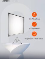 Porodo 100" Portable Projection Screen with Stable Tripod Stand - White - Görsel 3