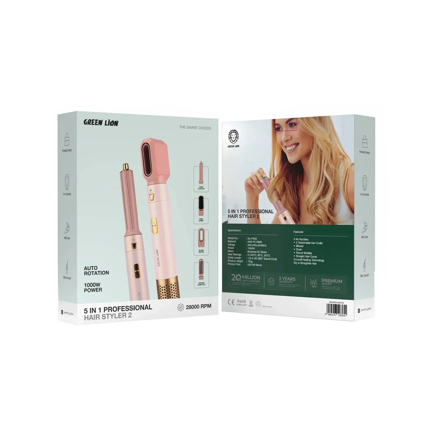 GREEN LION 5IN1 PROFESSIONAL HAIR STYLER 2 PINK - Görsel 4
